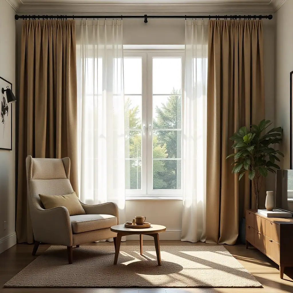 Custom designed curtains in living room